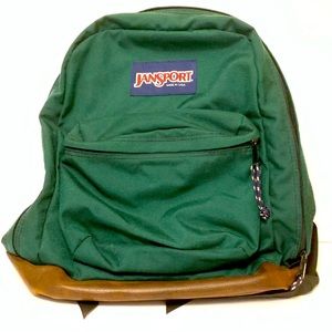 Vintage 1995 Jansport USA Backpack Leather Bottom School Book Bag Green EUC